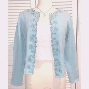Vintage Silk and Wool Embroidered Pale Blue Sweater Medium